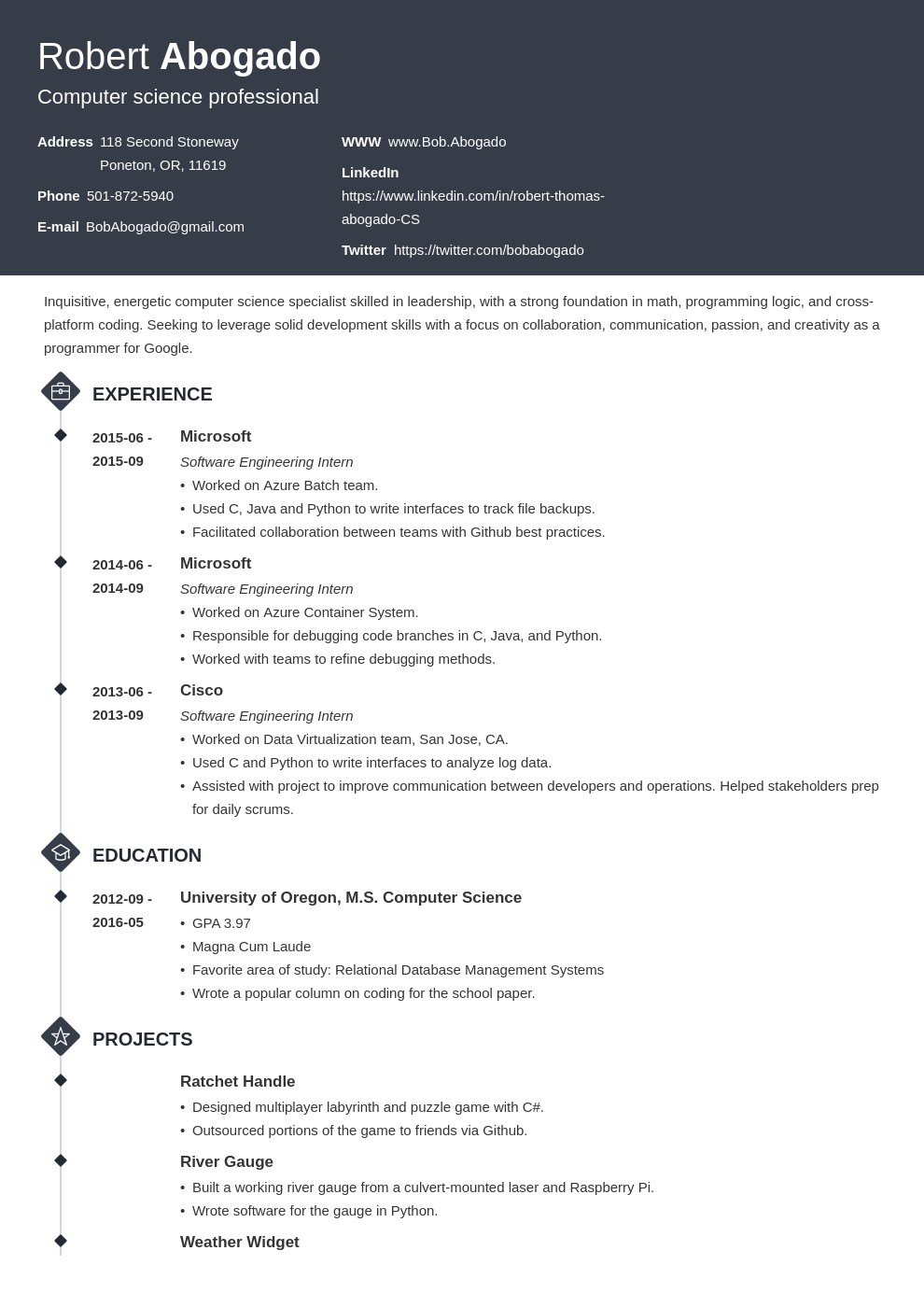 Computer Science Student Resume