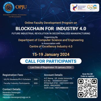 FDP on Blockchain for Industry 4.0 at OP Jindal University