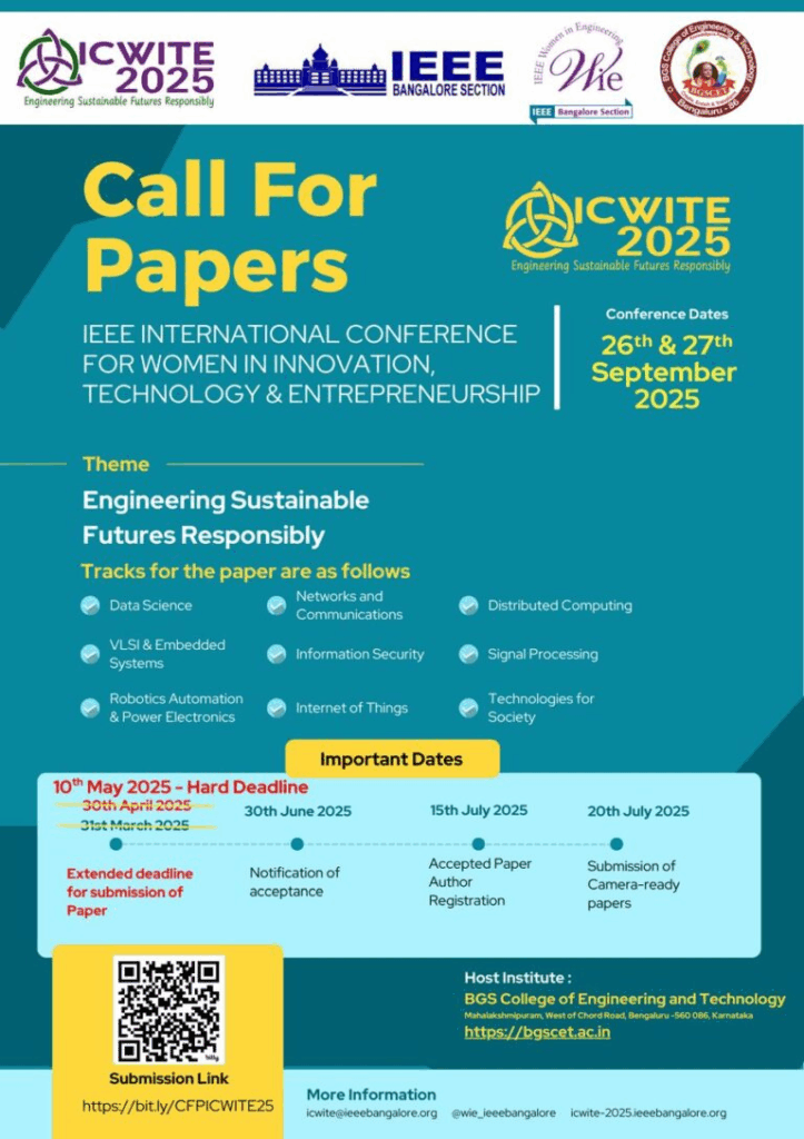 IEEE ICWITE 2025 Summit at Bangalore [Sep 26-27]: Submit by May 10